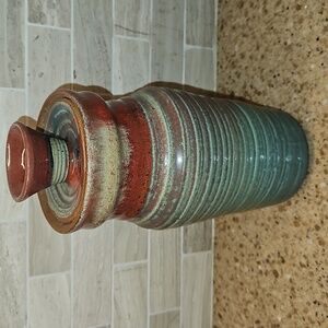 Art Pottery Vase With Lid Ribbed Design Signed